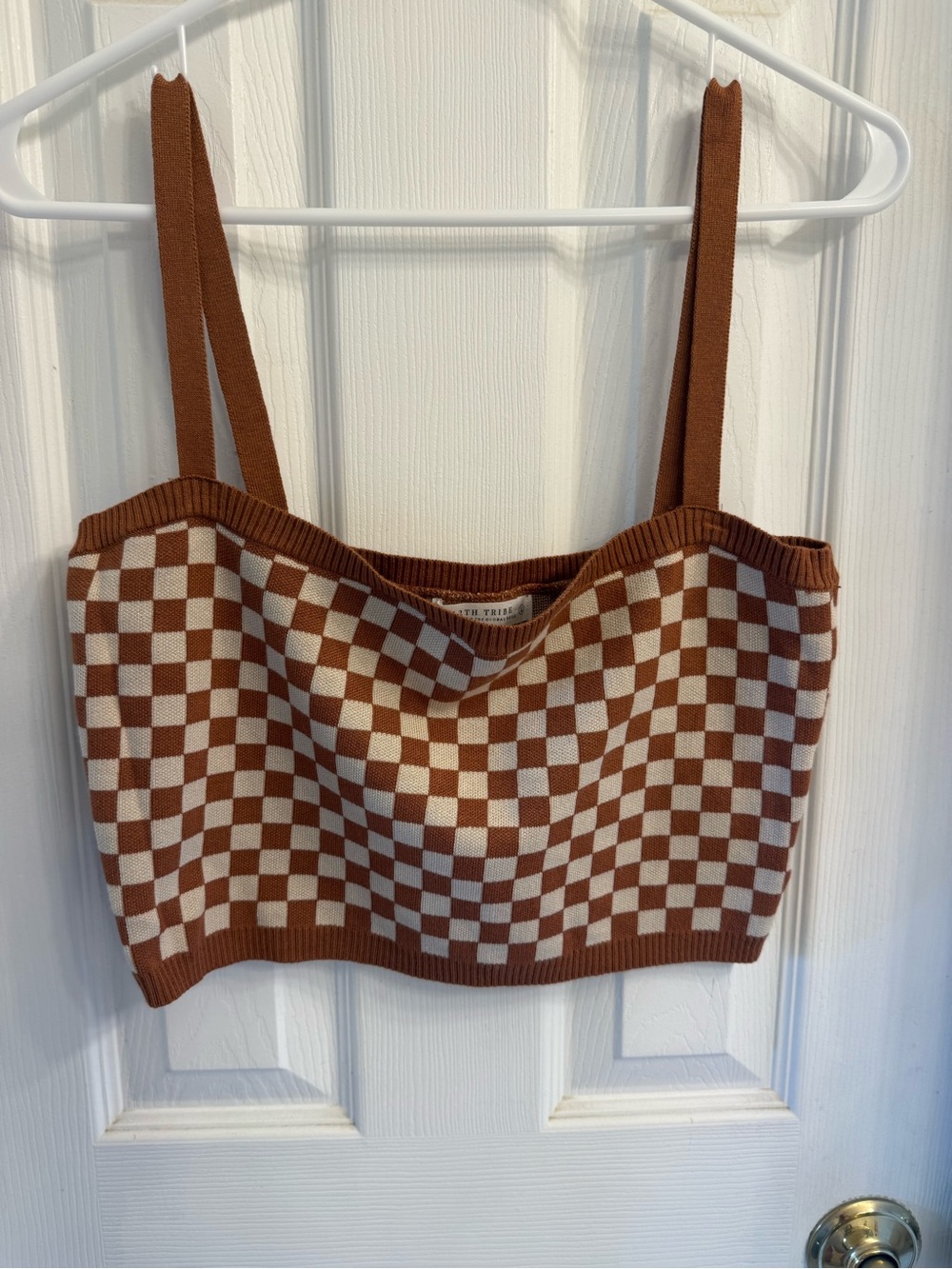 12th Tribe Checkered Knit Crop Top